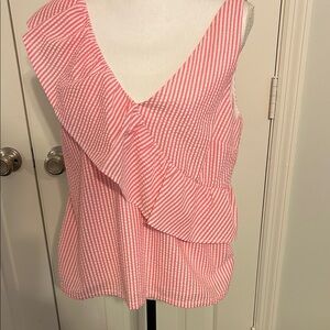 Vineyard Vines Coral Striped Ruffle Blouse